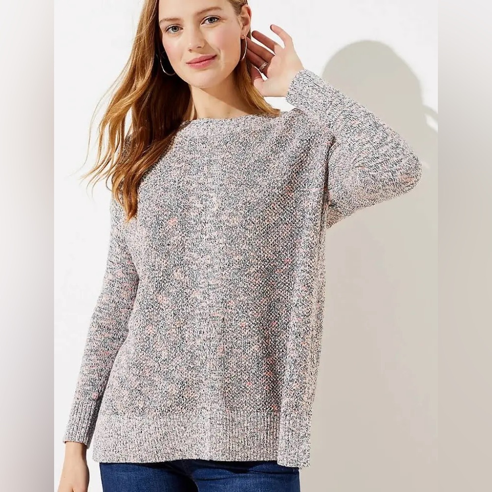 LOFT Spacedye Poncho Knit Sweater Relaxed Dolman Boatneck Navy Coral Size L